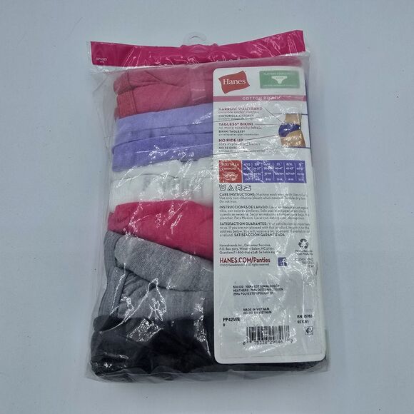 Women's Hanes Tagless Bikinis Ultra Soft Panties Size 9 Cotton 6 Pair No Ride Up - Picture 4 of 6